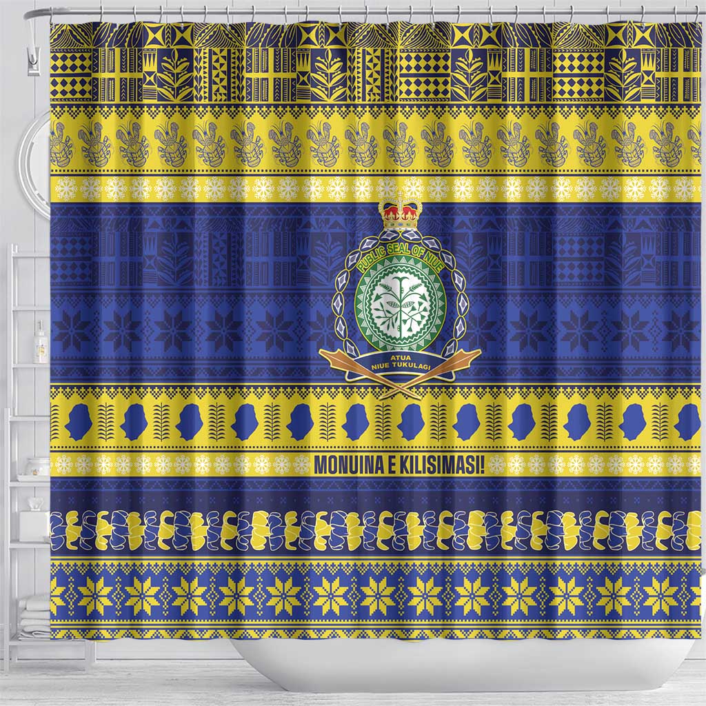 Niue Christmas Shower Curtain Monuina e Kilisimasi Hiapo Motifs - Polynesian Pride