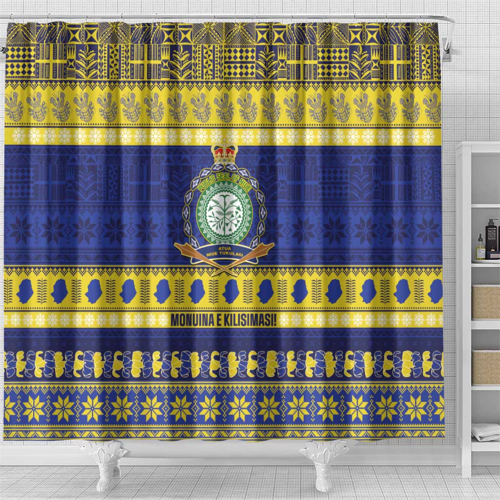 Niue Christmas Shower Curtain Monuina e Kilisimasi Hiapo Motifs - Polynesian Pride