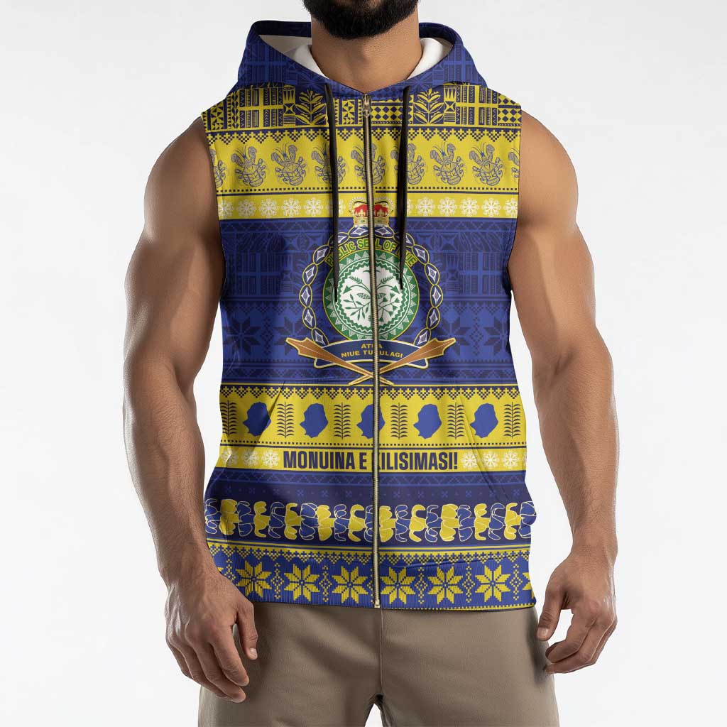 Niue Christmas Sleeveless Zip Hoodie Monuina e Kilisimasi Hiapo Motifs - Polynesian Pride