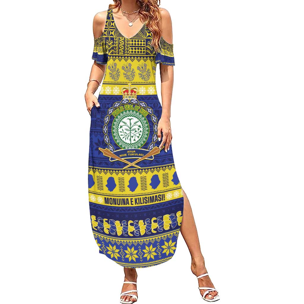 Niue Christmas Summer Maxi Dress Monuina e Kilisimasi Hiapo Motifs - Polynesian Pride
