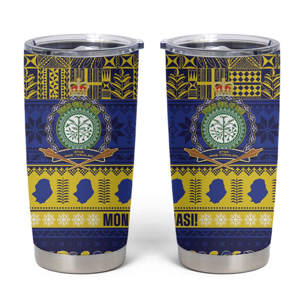 Niue Christmas Tumbler Cup Monuina e Kilisimasi Hiapo Motifs - Polynesian Pride