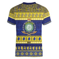 Niue Christmas Women V-Neck T-Shirt Monuina e Kilisimasi Hiapo Motifs - Polynesian Pride
