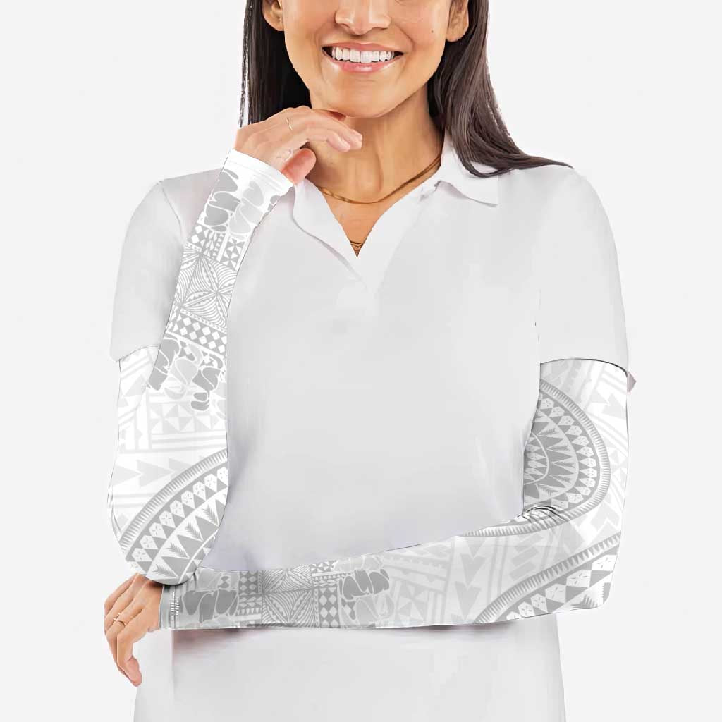 Niue White Sunday Arm Sleeves Tapu Fanau Ia Puakenikeni Hiapo Pattern - Polynesian Pride