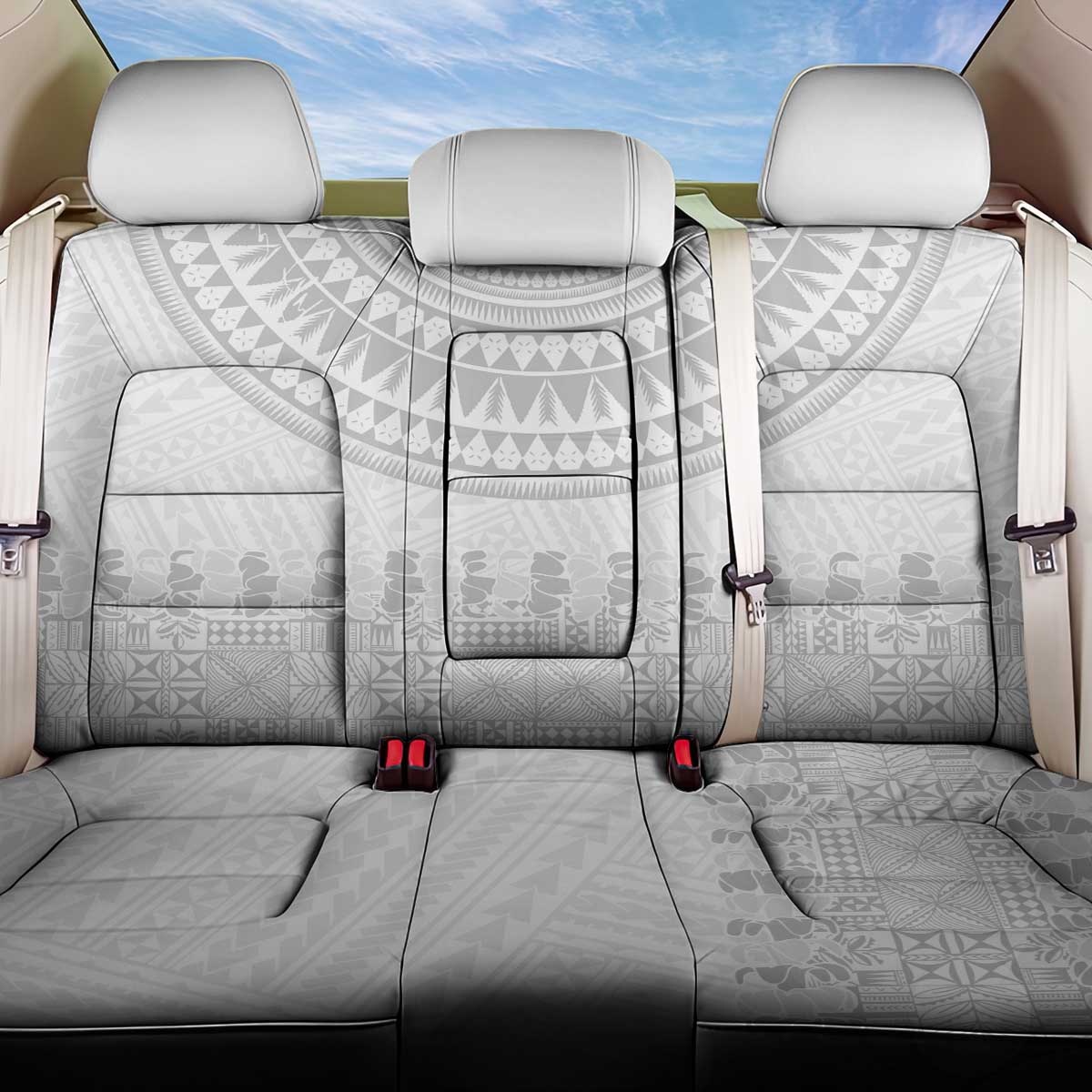 Niue White Sunday Back Car Seat Cover Tapu Fanau Ia Puakenikeni Hiapo Pattern - Polynesian Pride