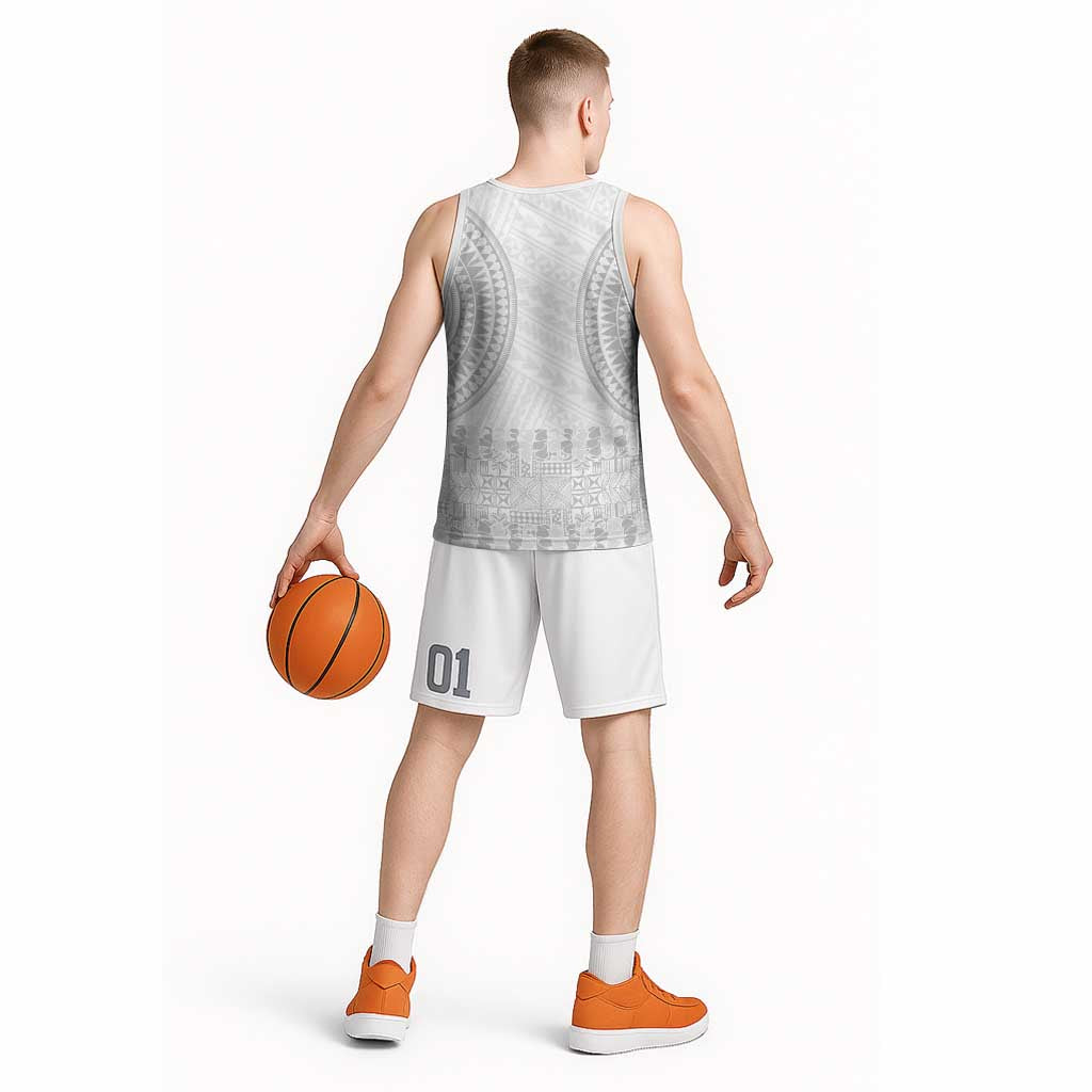 Niue White Sunday Basketball Jersey Tapu Fanau Ia Puakenikeni Hiapo Pattern - Polynesian Pride