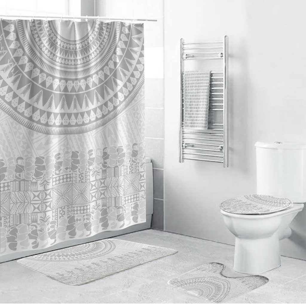 Niue White Sunday Bathroom Set Tapu Fanau Ia Puakenikeni Hiapo Pattern - Polynesian Pride