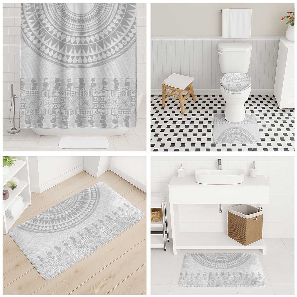 Niue White Sunday Bathroom Set Tapu Fanau Ia Puakenikeni Hiapo Pattern - Polynesian Pride