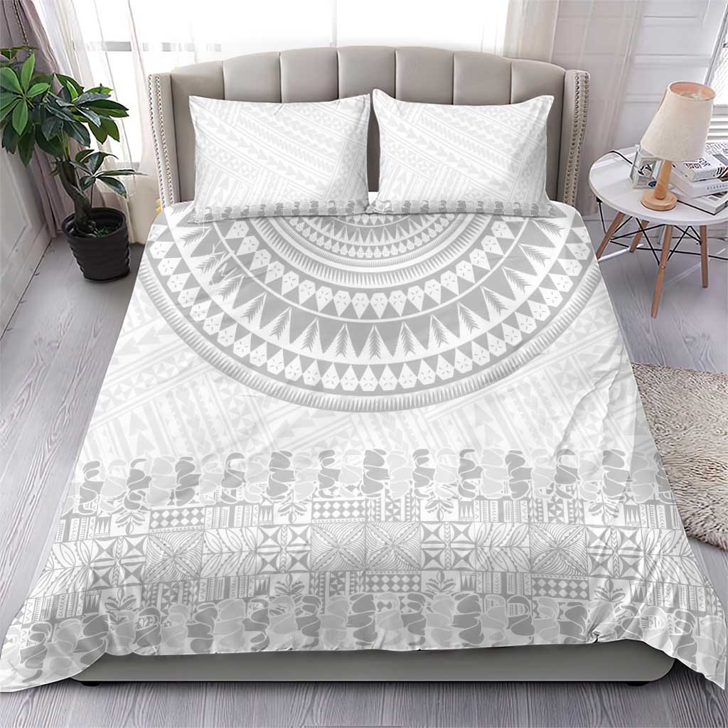 Niue White Sunday Bedding Set Tapu Fanau Ia Puakenikeni Hiapo Pattern - Polynesian Pride