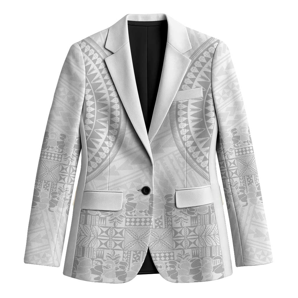 Niue White Sunday Blazer Tapu Fanau Ia Puakenikeni Hiapo Pattern - Polynesian Pride