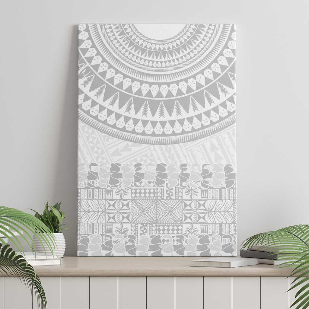 Niue White Sunday Canvas Wall Art Tapu Fanau Ia Puakenikeni Hiapo Pattern - Polynesian Pride