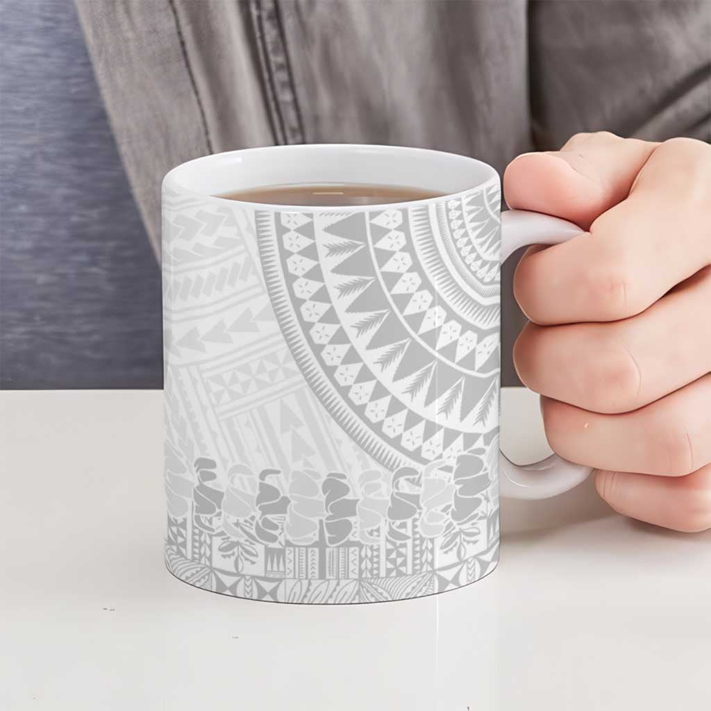 Niue White Sunday Ceramic Mug Tapu Fanau Ia Puakenikeni Hiapo Pattern - Polynesian Pride