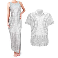 Niue White Sunday Couples Matching Tank Maxi Dress and Hawaiian Shirt Tapu Fanau Ia Puakenikeni Hiapo Pattern - Polynesian Pride