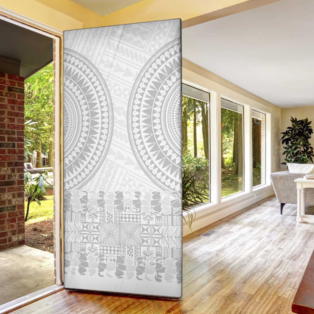 Niue White Sunday Door Cover Tapu Fanau Ia Puakenikeni Hiapo Pattern - Polynesian Pride