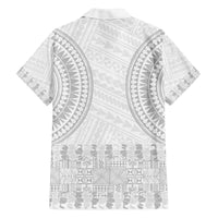 Niue White Sunday Family Matching Off The Shoulder Long Sleeve Dress and Hawaiian Shirt Tapu Fanau Ia Puakenikeni Hiapo Pattern - Polynesian Pride