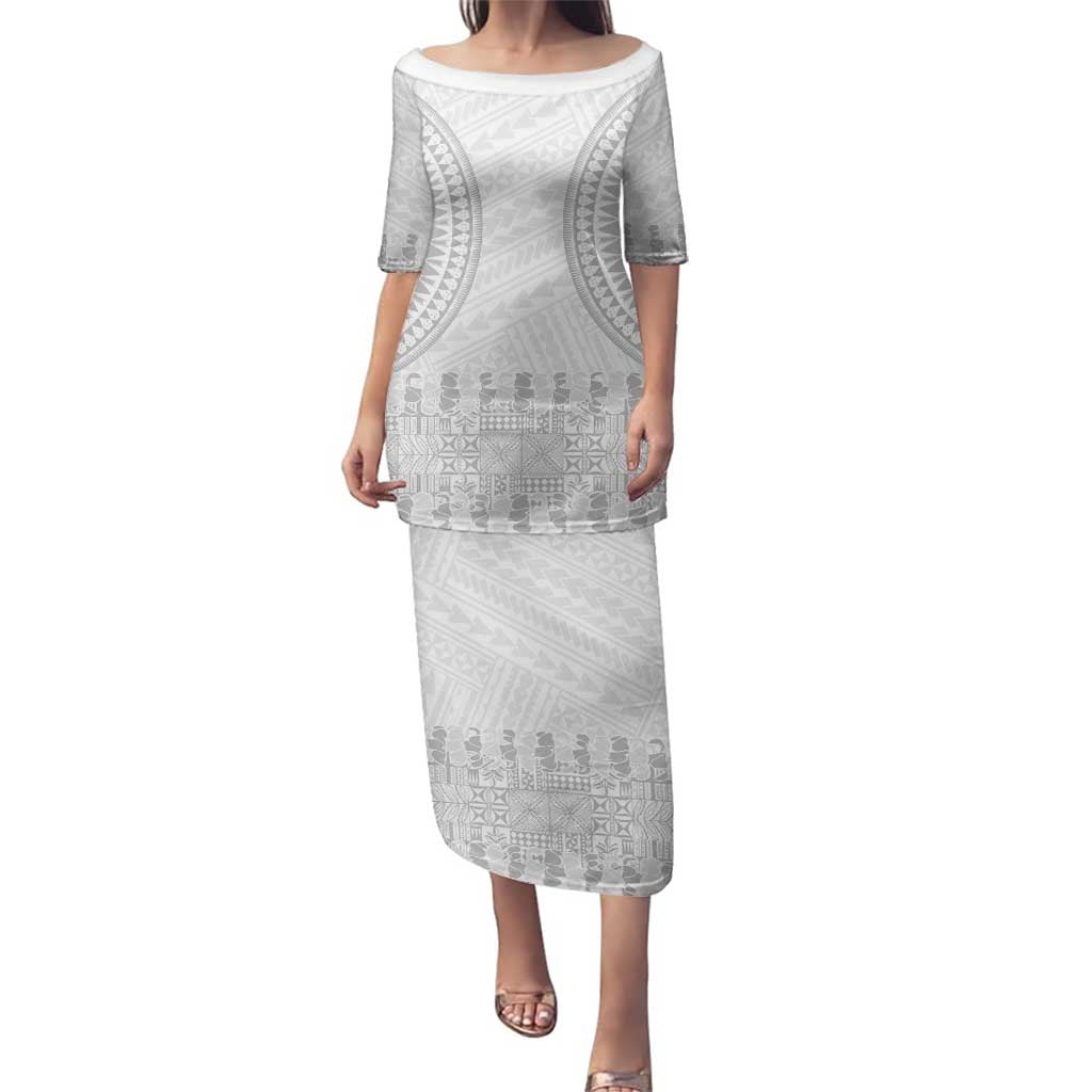 Niue White Sunday Family Matching Puletasi and Hawaiian Shirt Tapu Fanau Ia Puakenikeni Hiapo Pattern - Polynesian Pride