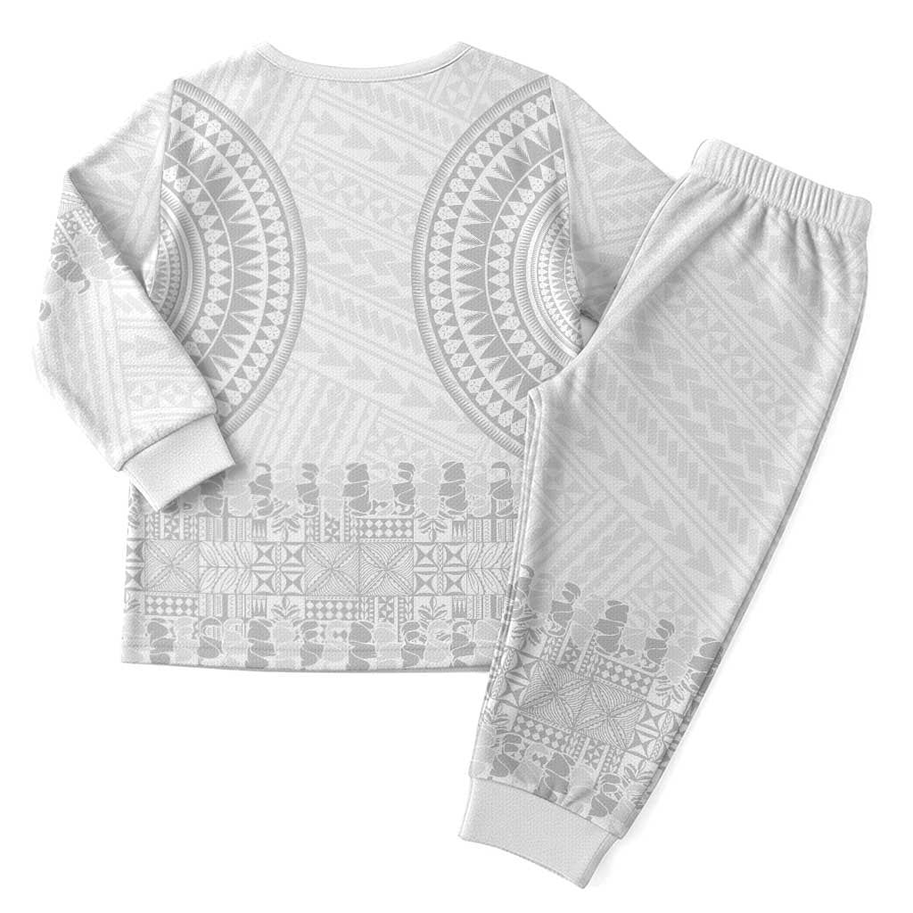 Niue White Sunday Christmas Pajama Set Tapu Fanau Ia Puakenikeni Hiapo Pattern - Polynesian Pride