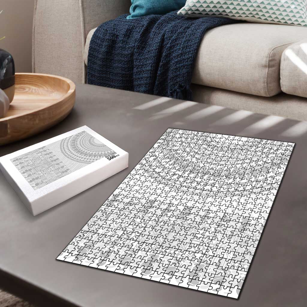 Niue White Sunday Puzzle Tapu Fanau Ia Puakenikeni Hiapo Pattern - Polynesian Pride