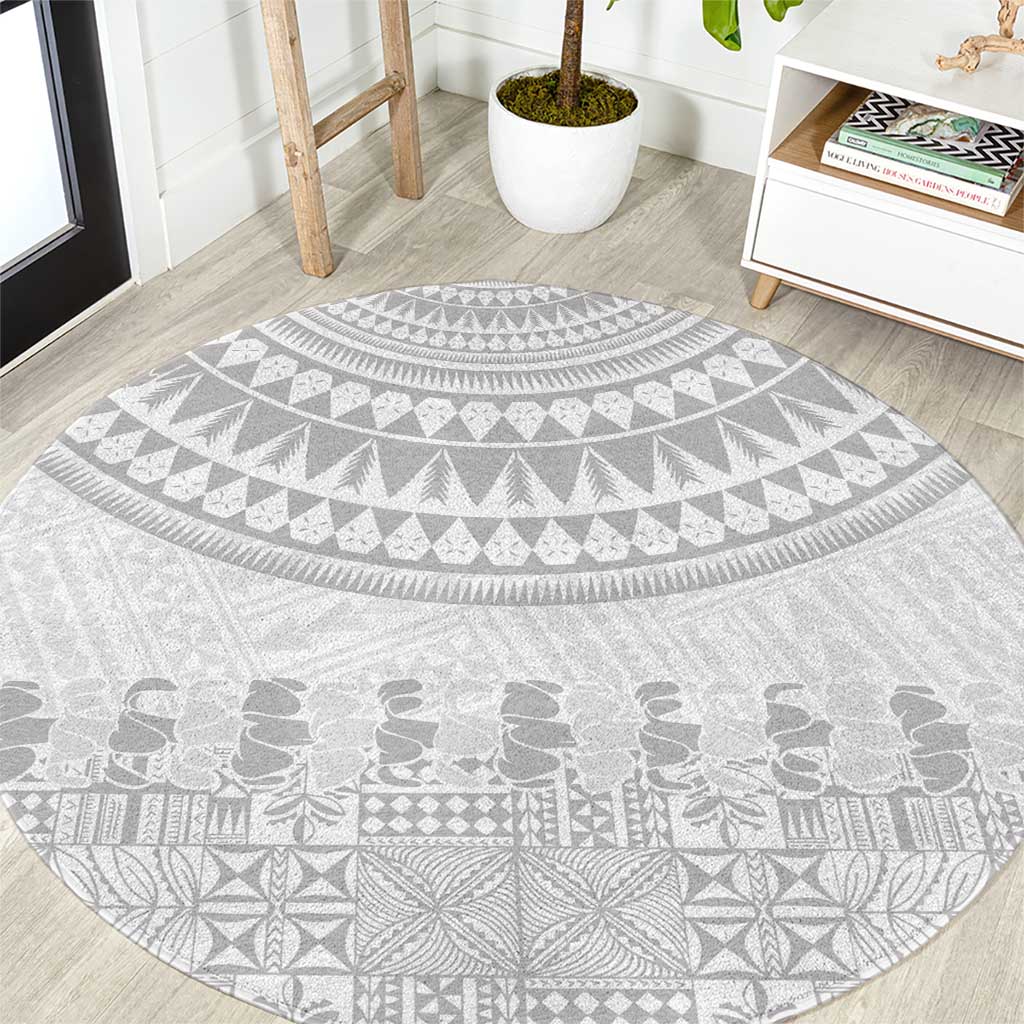 Niue White Sunday Round Carpet Tapu Fanau Ia Puakenikeni Hiapo Pattern - Polynesian Pride