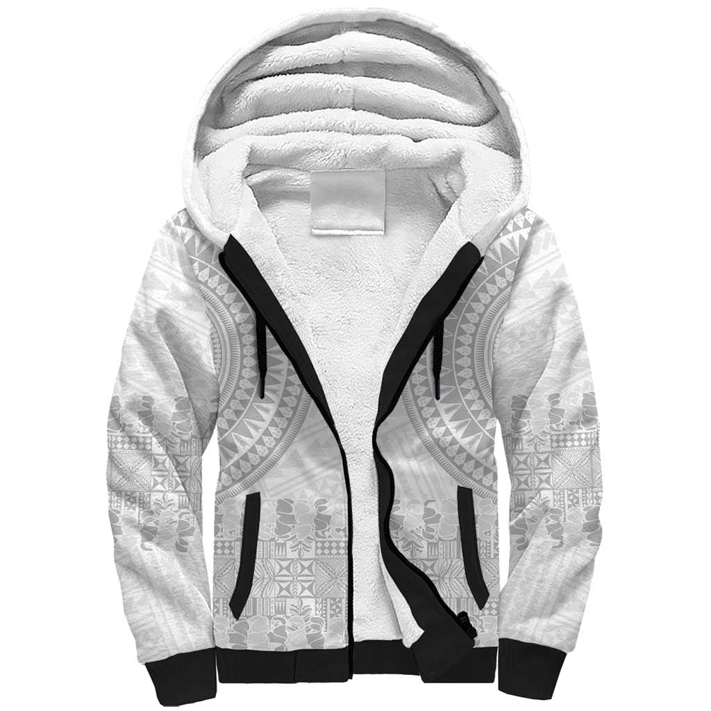 Niue White Sunday Sherpa Hoodie Tapu Fanau Ia Puakenikeni Hiapo Pattern - Polynesian Pride