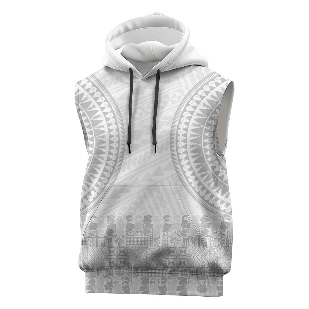 Niue White Sunday Sleeveless Hoodie Tapu Fanau Ia Puakenikeni Hiapo Pattern - Polynesian Pride