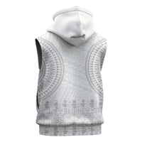 Niue White Sunday Sleeveless Hoodie Tapu Fanau Ia Puakenikeni Hiapo Pattern - Polynesian Pride