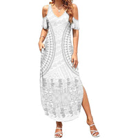 Niue White Sunday Summer Maxi Dress Tapu Fanau Ia Puakenikeni Hiapo Pattern - Polynesian Pride