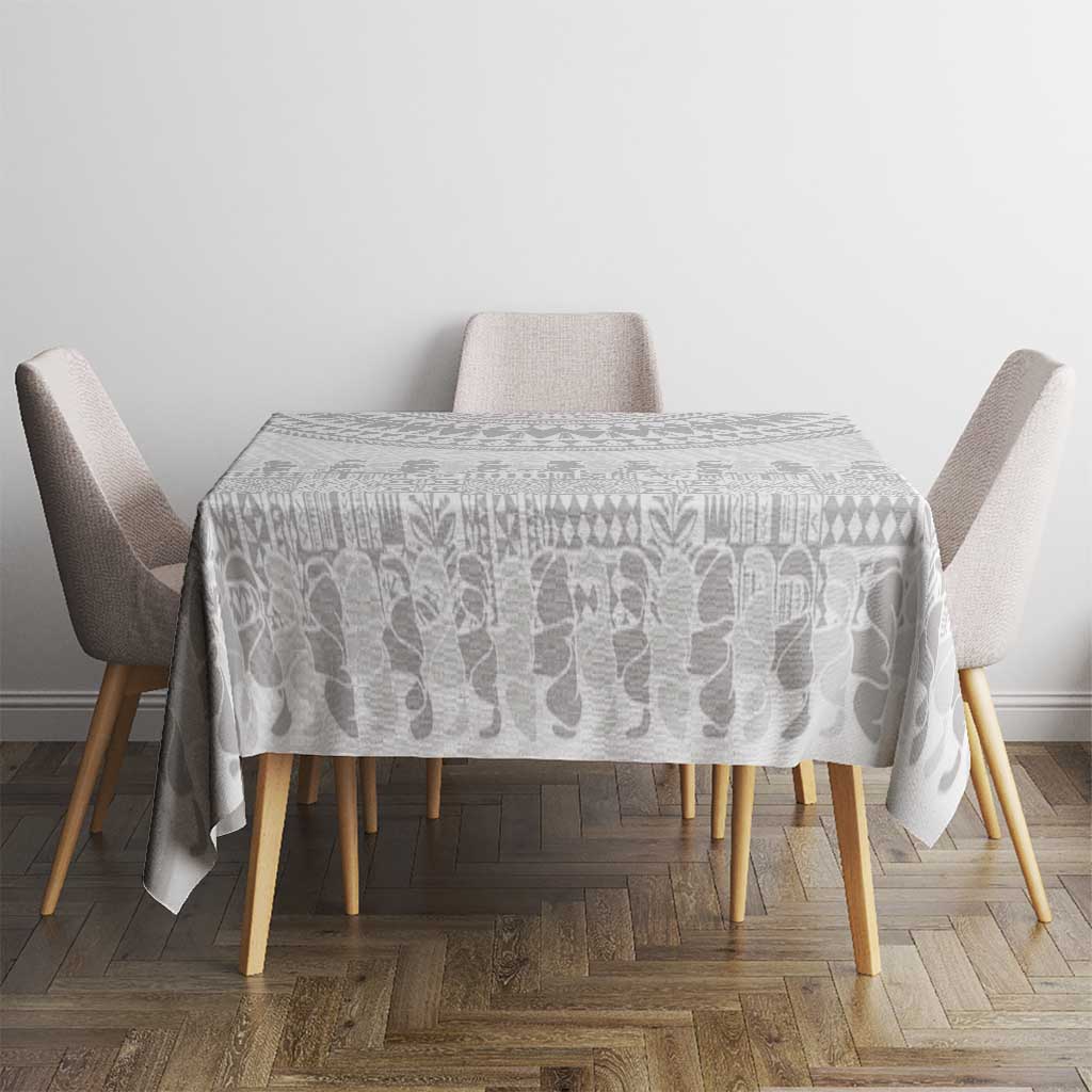 Niue White Sunday Tablecloth Tapu Fanau Ia Puakenikeni Hiapo Pattern - Polynesian Pride