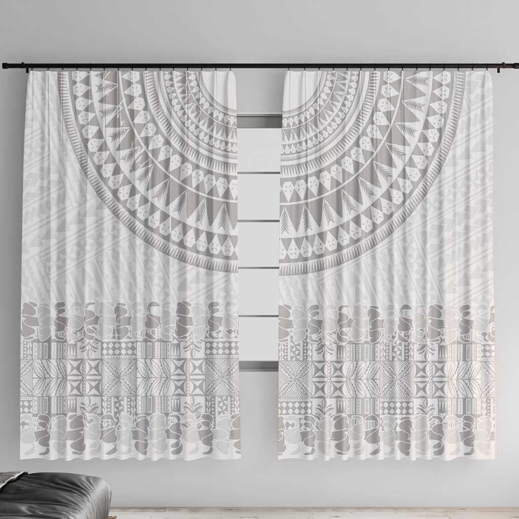 Niue White Sunday Window Curtain Tapu Fanau Ia Puakenikeni Hiapo Pattern - Polynesian Pride