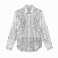 Niue White Sunday Women Casual Shirt Tapu Fanau Ia Puakenikeni Hiapo Pattern - Polynesian Pride