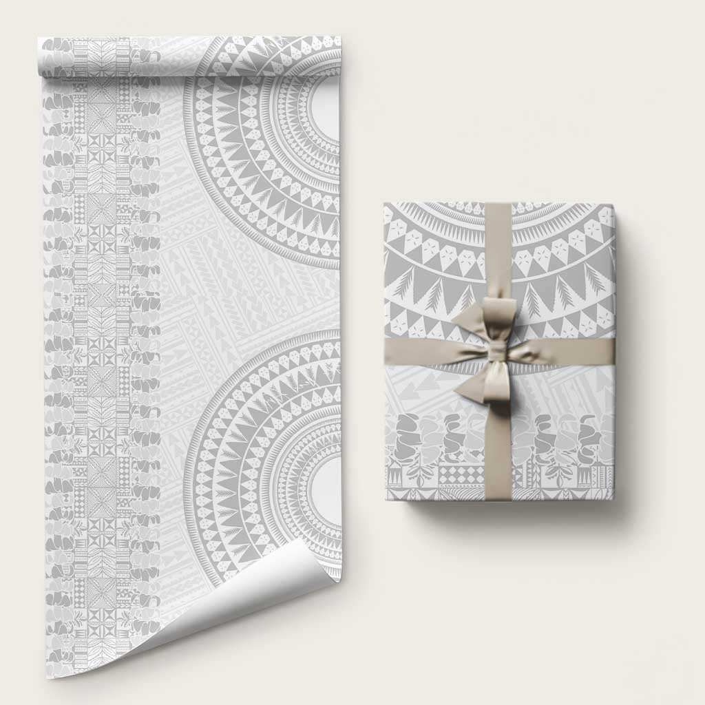 Niue White Sunday Wrapping Paper Tapu Fanau Ia Puakenikeni Hiapo Pattern - Polynesian Pride