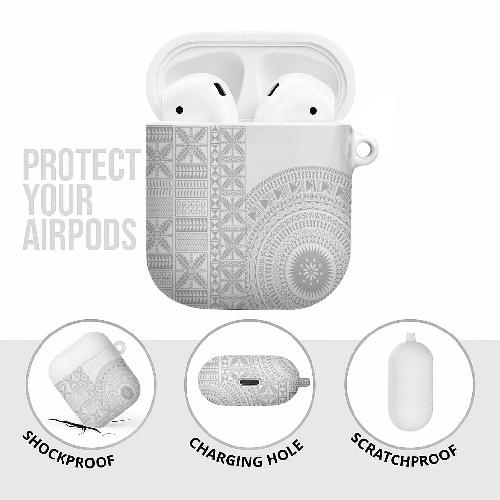 Niue White Sunday AirPods Case Half Hiapo Pattern Vibes - Polynesian Pride