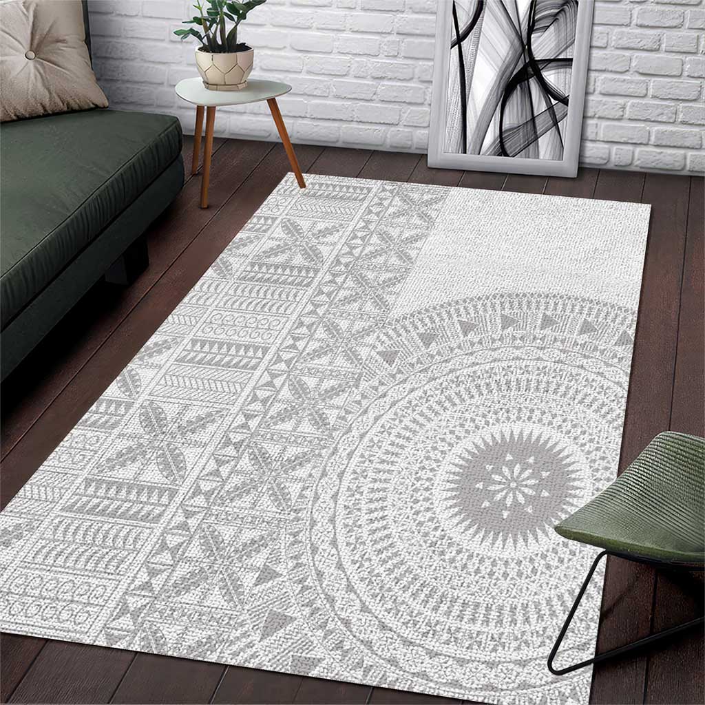 Niue White Sunday Area Rug Half Hiapo Pattern Vibes - Polynesian Pride