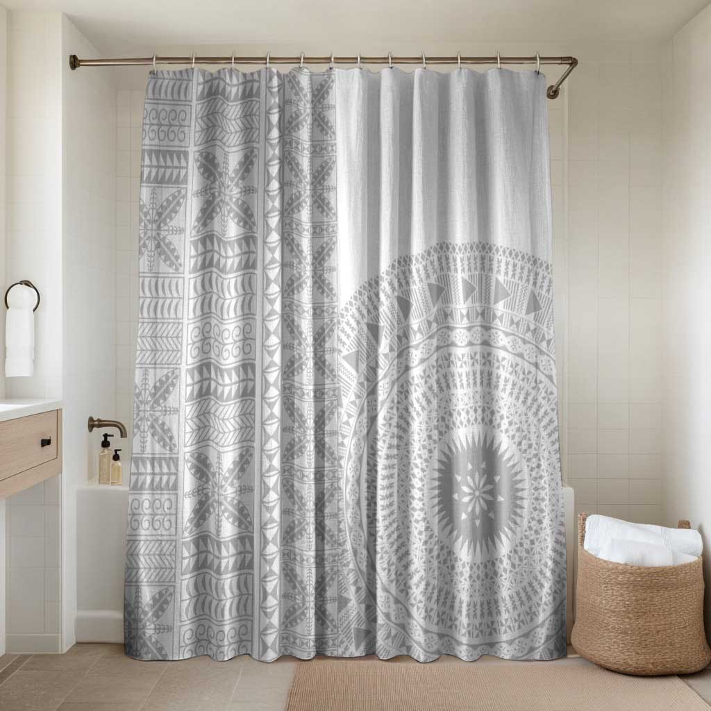 Niue White Sunday Bathroom Set Half Hiapo Pattern Vibes - Polynesian Pride