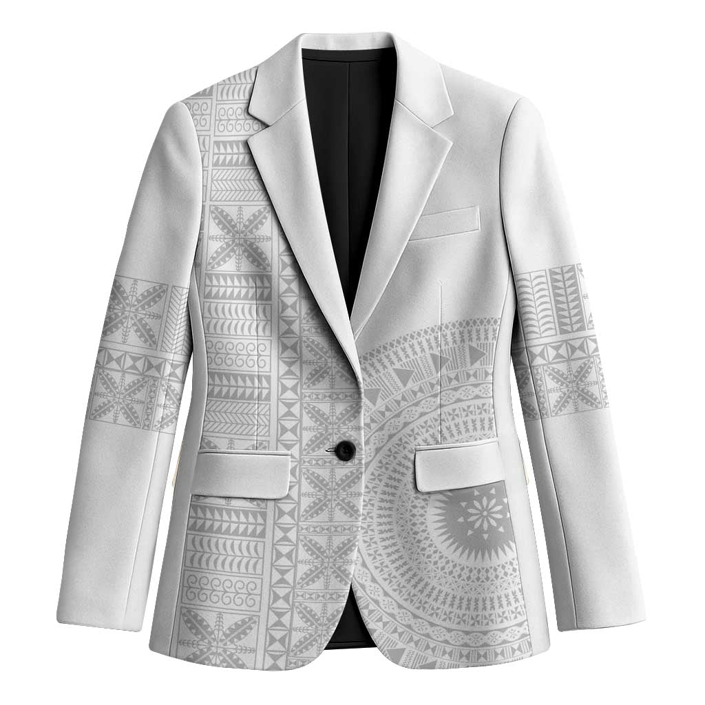 Niue White Sunday Blazer Half Hiapo Pattern Vibes - Polynesian Pride