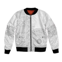 Niue White Sunday Bomber Jacket Half Hiapo Pattern Vibes - Polynesian Pride