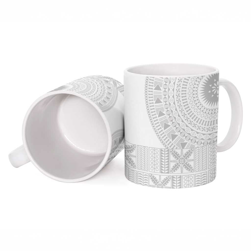 Niue White Sunday Ceramic Mug Half Hiapo Pattern Vibes - Polynesian Pride