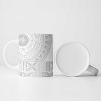 Niue White Sunday Ceramic Mug Half Hiapo Pattern Vibes - Polynesian Pride