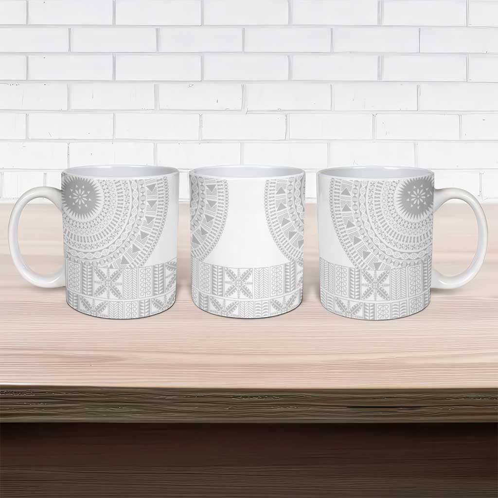 Niue White Sunday Ceramic Mug Half Hiapo Pattern Vibes - Polynesian Pride