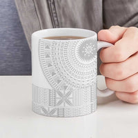 Niue White Sunday Ceramic Mug Half Hiapo Pattern Vibes - Polynesian Pride