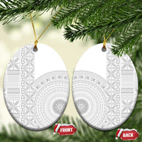 Niue White Sunday Ceramic Ornament Half Hiapo Pattern Vibes - Polynesian Pride