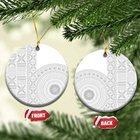 Niue White Sunday Ceramic Ornament Half Hiapo Pattern Vibes - Polynesian Pride