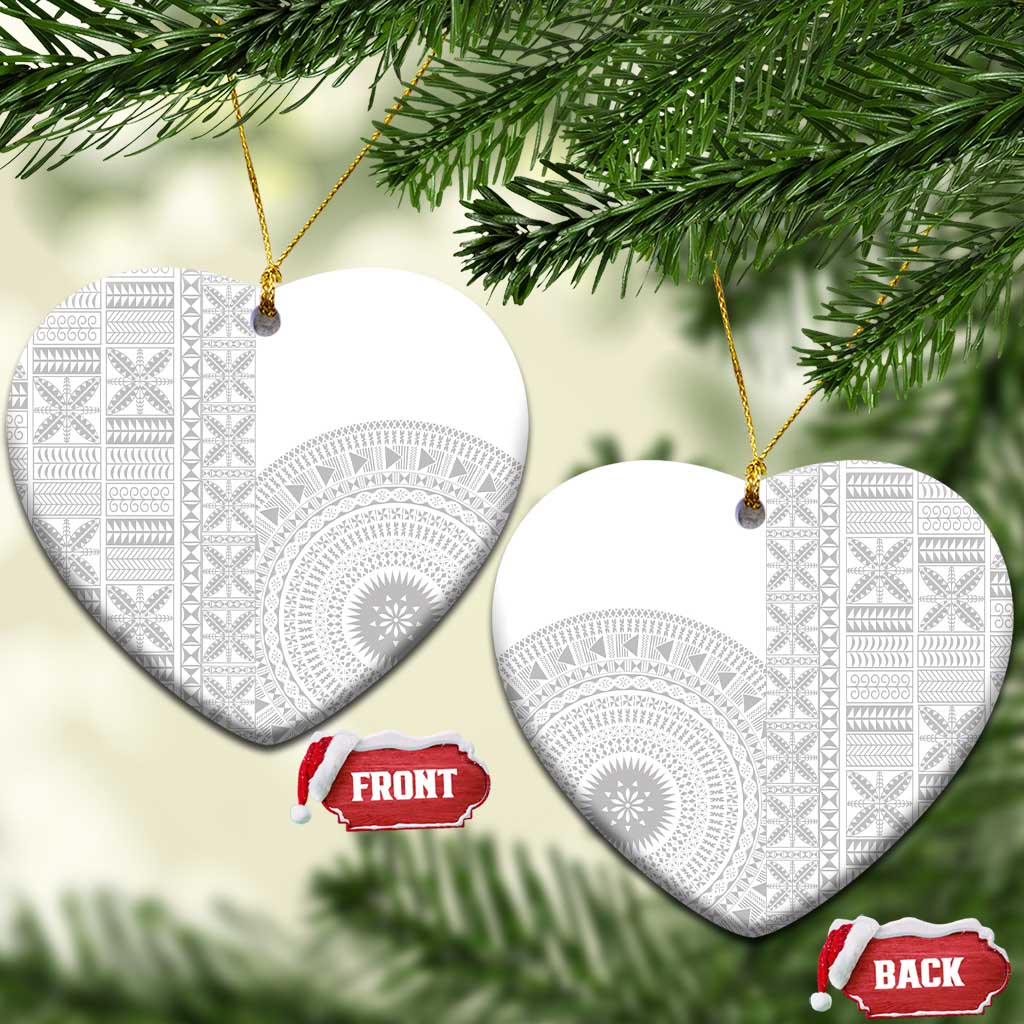 Niue White Sunday Ceramic Ornament Half Hiapo Pattern Vibes - Polynesian Pride