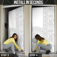 Niue White Sunday Door Cover Half Hiapo Pattern Vibes - Polynesian Pride