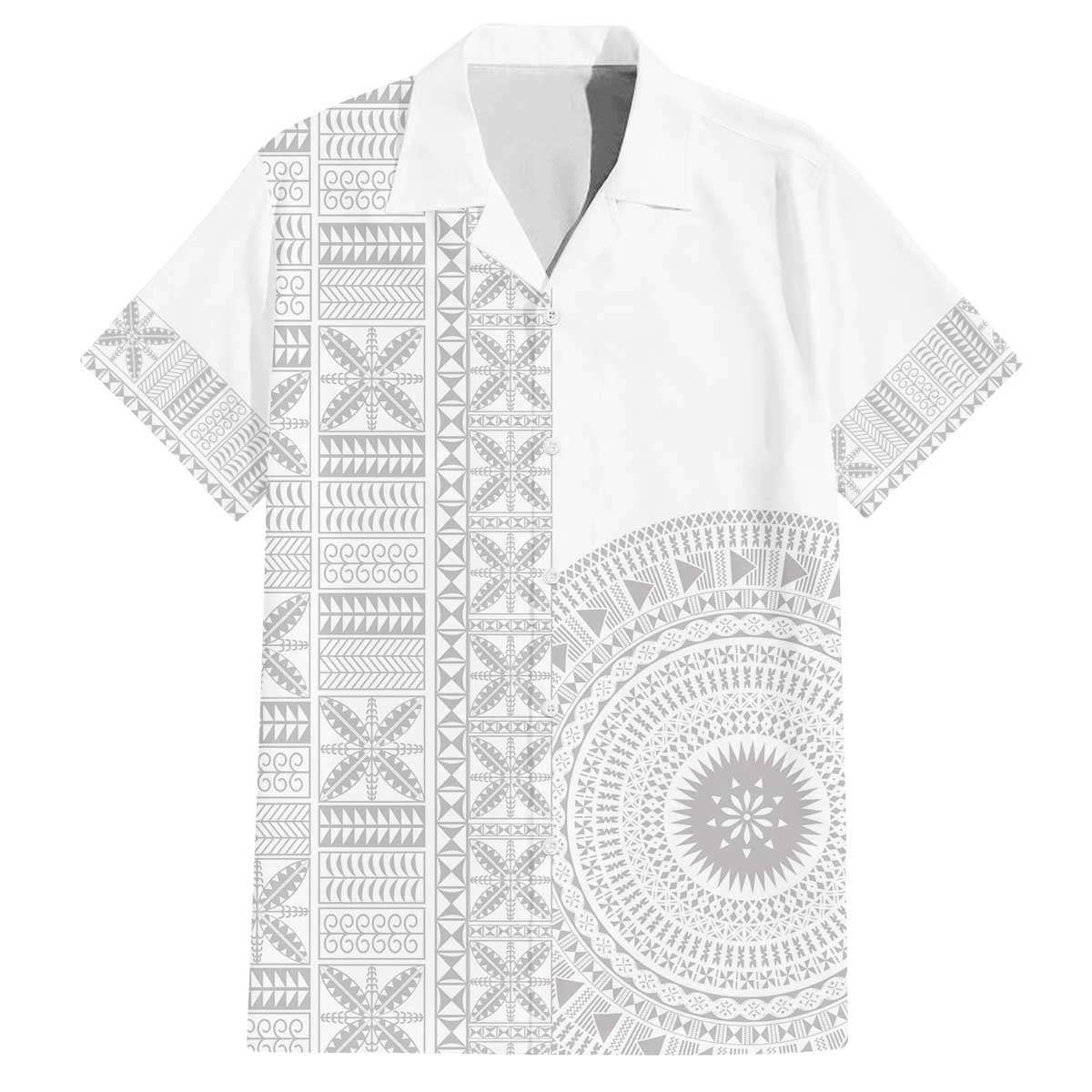 Niue White Sunday Family Matching Off The Shoulder Long Sleeve Dress and Hawaiian Shirt Half Hiapo Pattern Vibes - Polynesian Pride