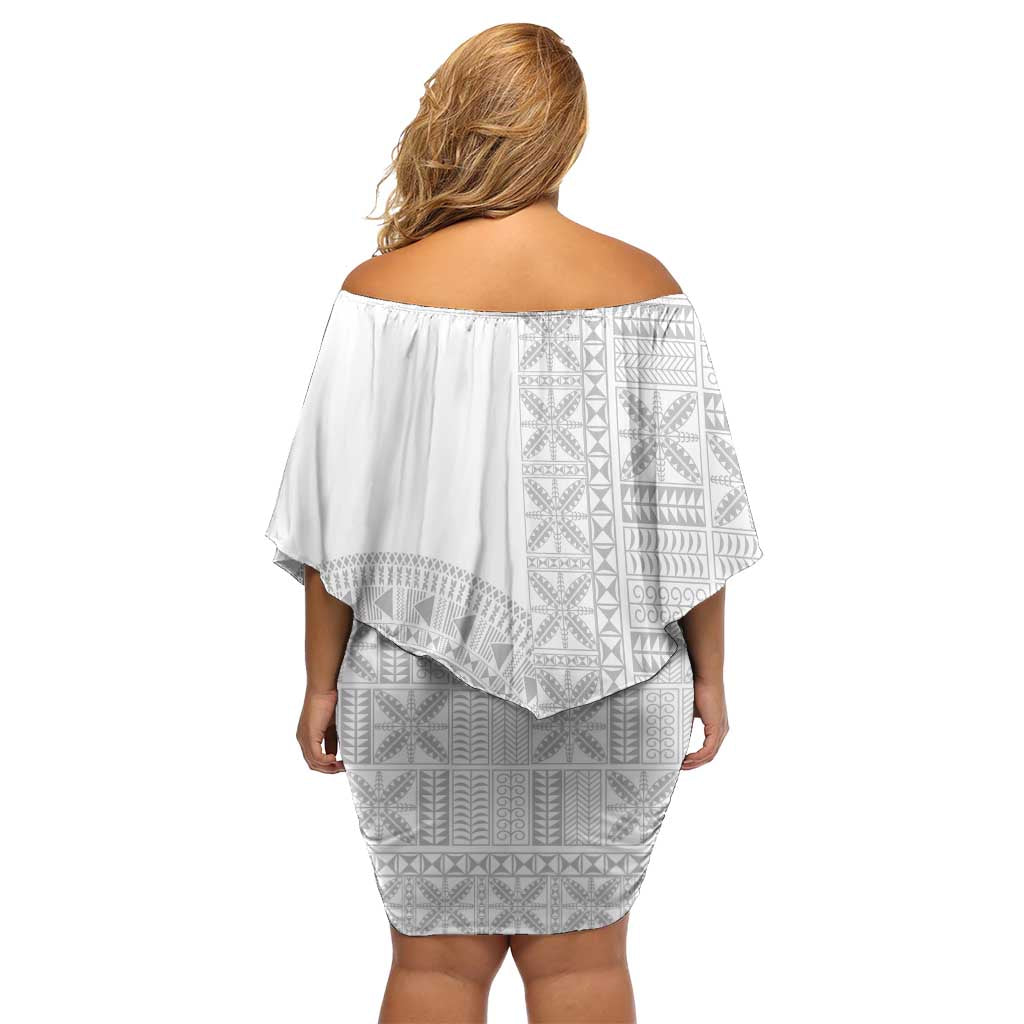 Niue White Sunday Family Matching Off Shoulder Short Dress and Hawaiian Shirt Half Hiapo Pattern Vibes - Polynesian Pride
