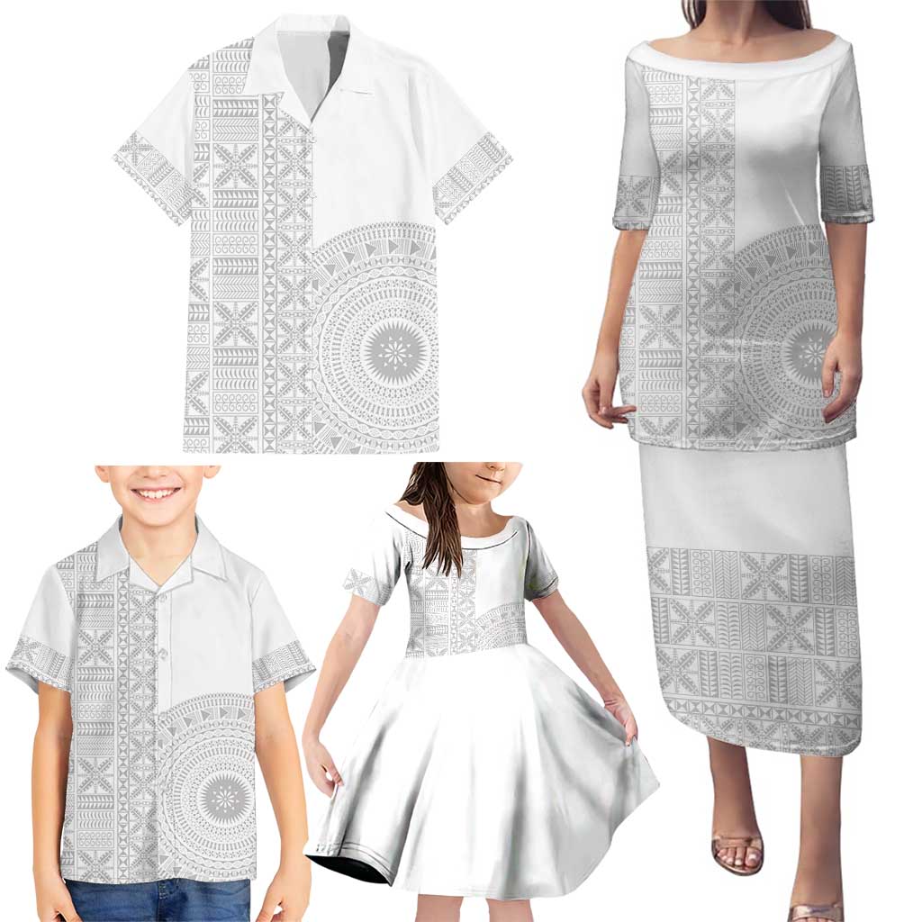 Niue White Sunday Family Matching Puletasi and Hawaiian Shirt Half Hiapo Pattern Vibes LT14 - Polynesian Pride