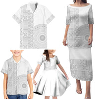 Niue White Sunday Family Matching Puletasi and Hawaiian Shirt Half Hiapo Pattern Vibes LT14 - Polynesian Pride