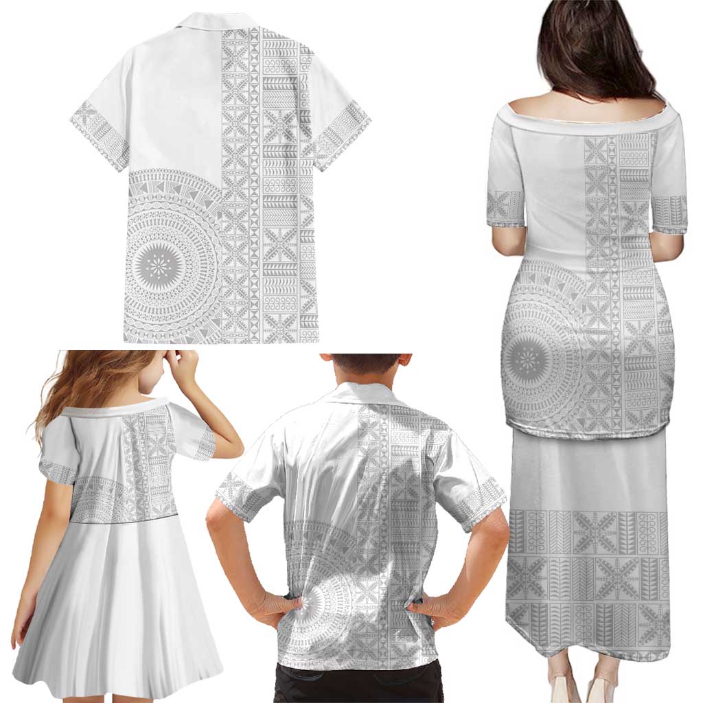 Niue White Sunday Family Matching Puletasi and Hawaiian Shirt Half Hiapo Pattern Vibes LT14 - Polynesian Pride