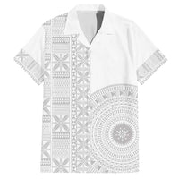 Niue White Sunday Family Matching Puletasi and Hawaiian Shirt Half Hiapo Pattern Vibes LT14 Dad's Shirt - Short Sleeve White - Polynesian Pride