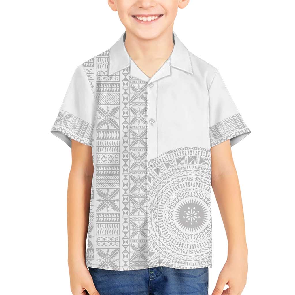 Niue White Sunday Family Matching Puletasi and Hawaiian Shirt Half Hiapo Pattern Vibes LT14 Son's Shirt White - Polynesian Pride
